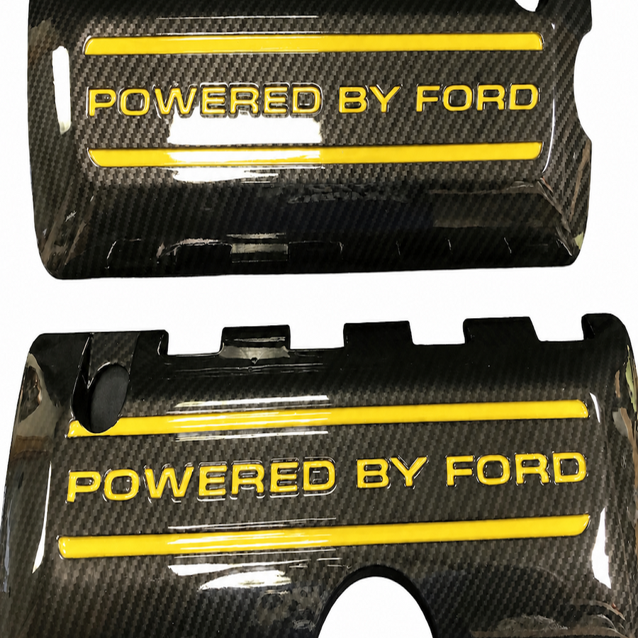 Custom Hydro Dipped Carbon Fiber 2011+ Mustang Powered By Ford Blaze Yellow Coil Covers