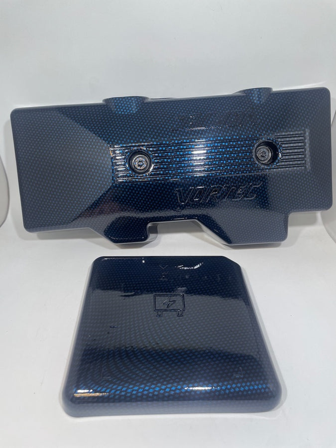 Custom Blue Candy Carbon Fiber Carbon Fiber Hydro Dipped Engine/Fuse Box Covers for Silverado, Tahoe & Cadillac