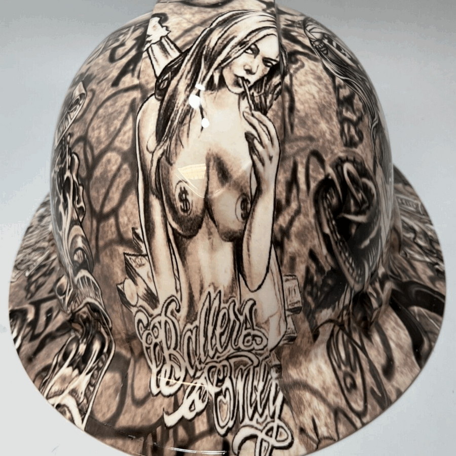 Full Brim Hard Hat Hydro Dipped BALLERS ONLY