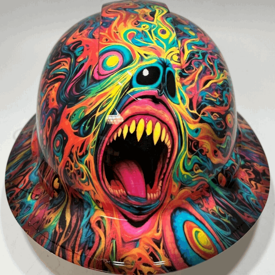Full Brim Hard Hat Hydro Dipped PSYCHEDELIC SCREAMING DEMON