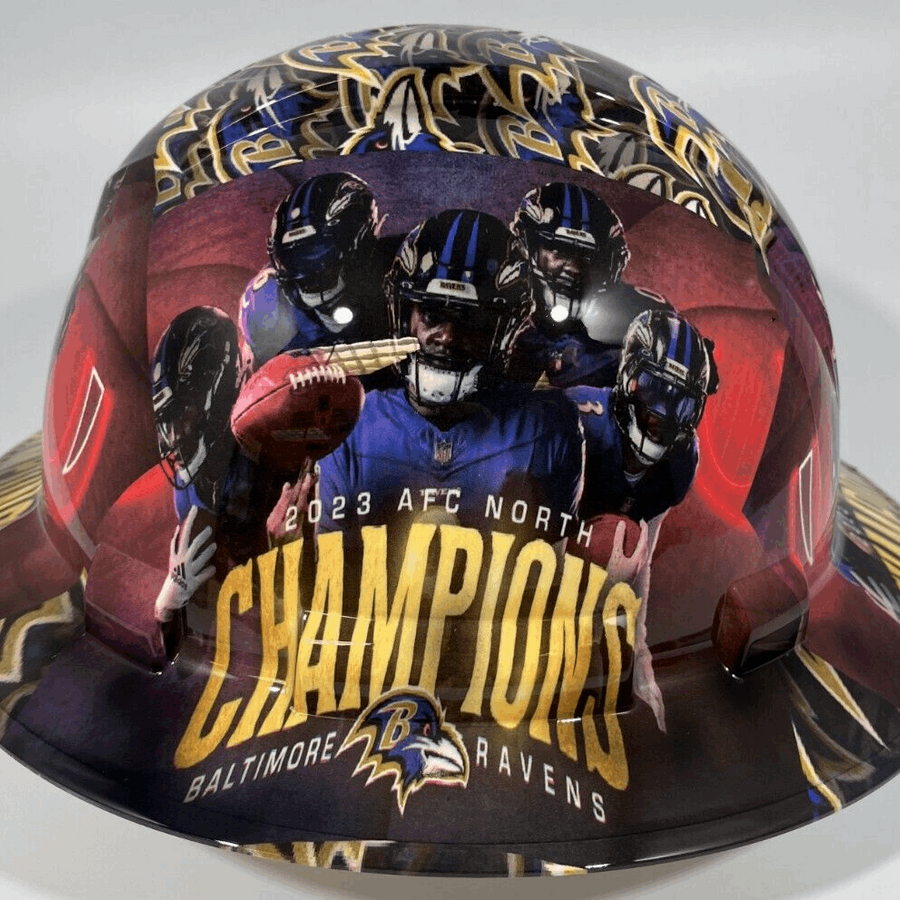 Full Brim Hard Hat Custom Hydro Dipped BALTIMORE RAVENS AFC NORTH CHAMPS