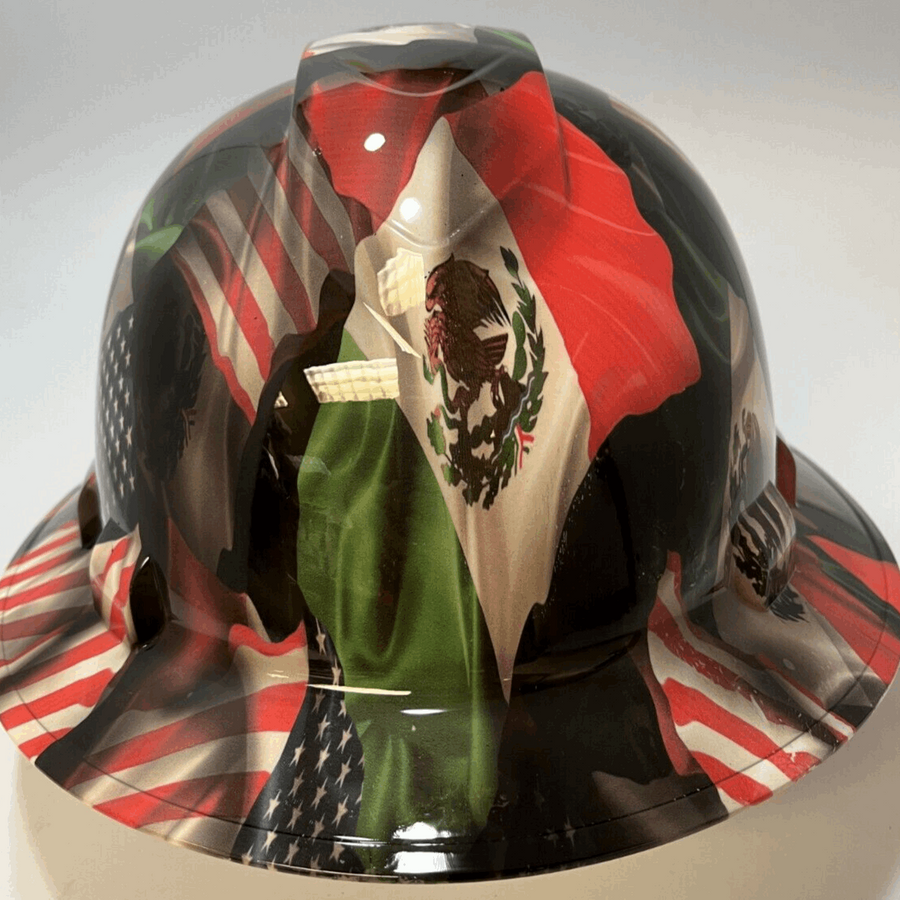 Full Brim Hard Hat Hydro Dipped MEXICO AMERICAN FLAG