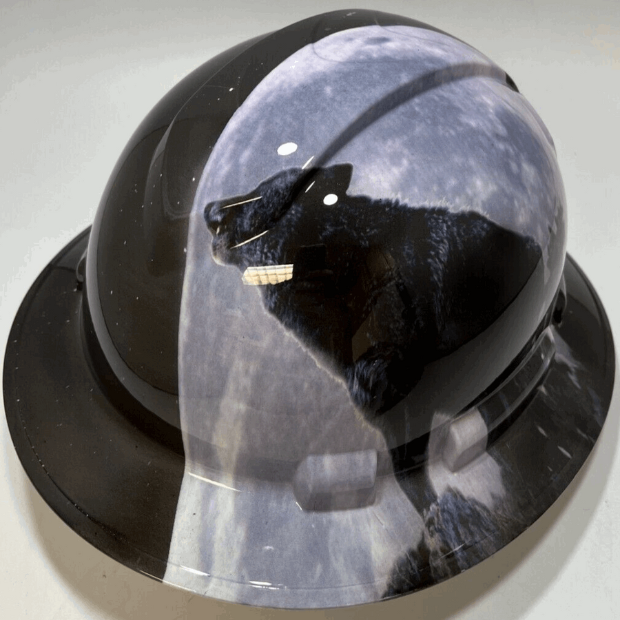 Full Brim Hard Hat Hydro Dipped HOWL AT THE MOON