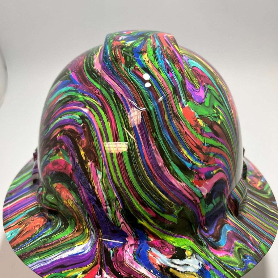Full Brim Hard Hat Hydro Dipped Psychedelic Swirls