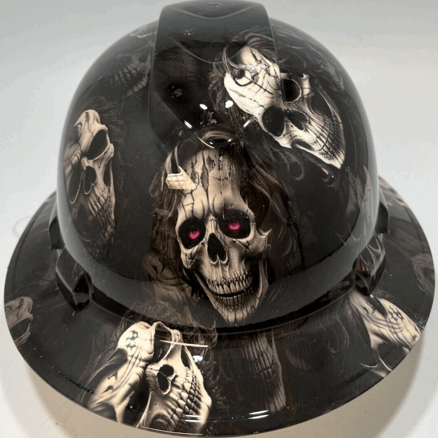 Full Brim Hard Hat Hydro Dipped ROCK N ROLLS SKULLS