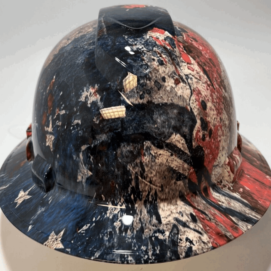 Full Brim Hard Hat Hydro Dipped SPLATTERED AMERICAN FLAG