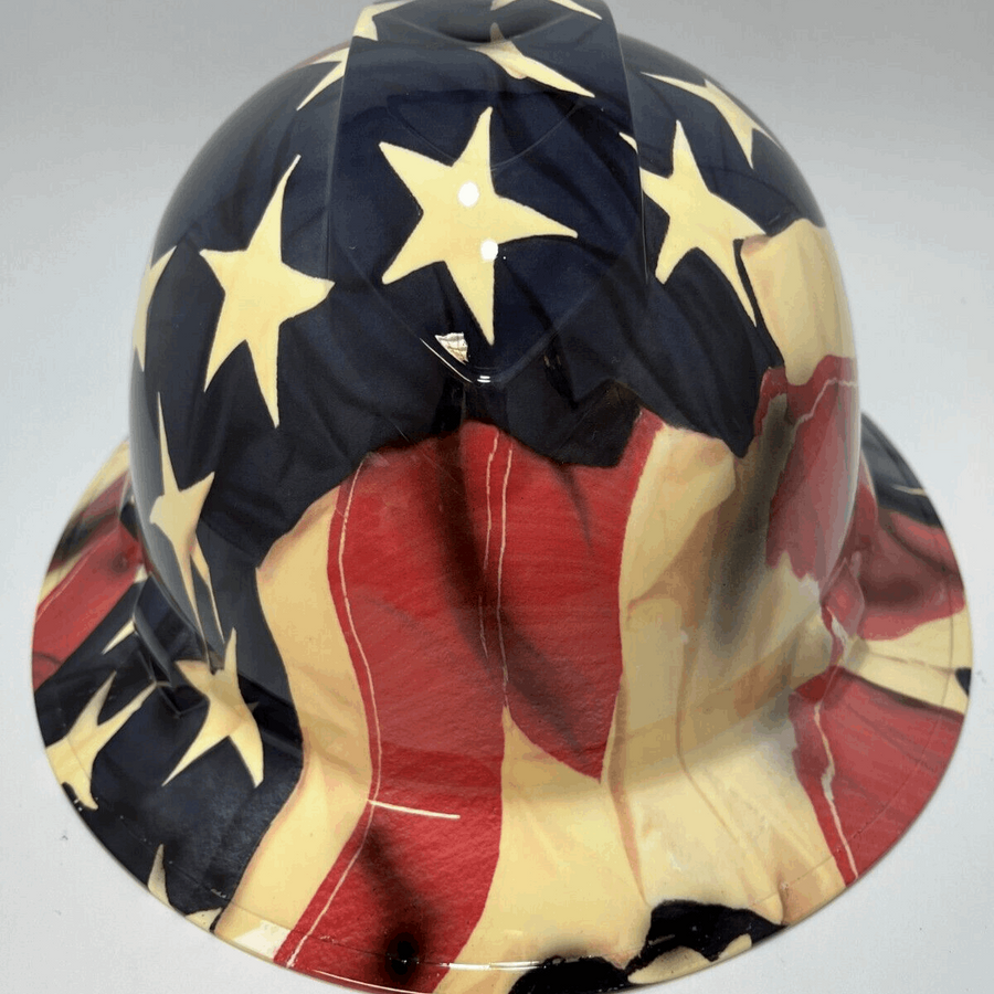 Full Brim Hard Hat Hydro Dipped USA GRUNGE FLAG