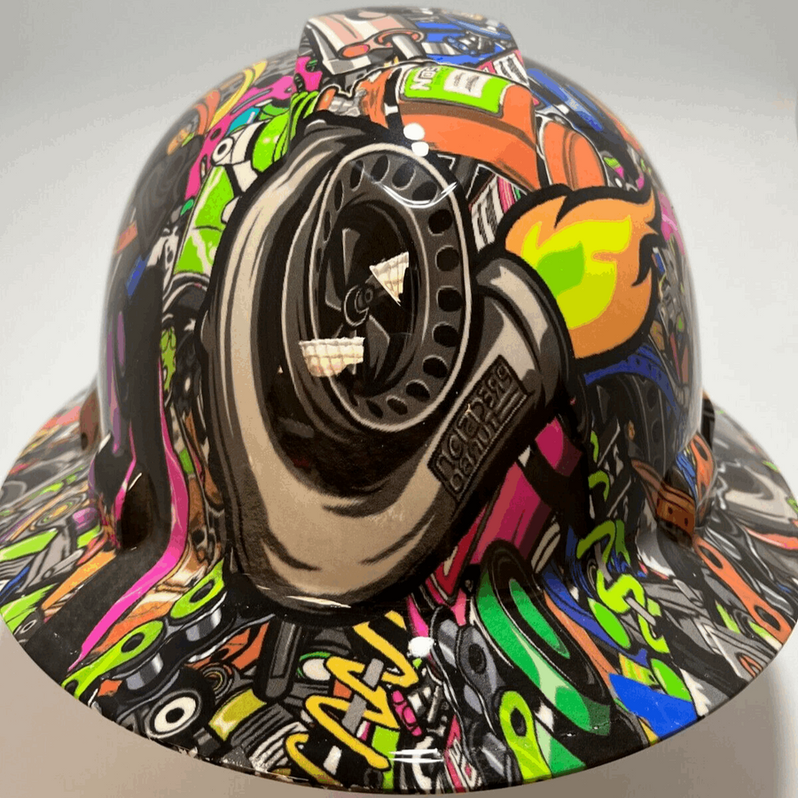 Full Brim Hard Hat Hydro Dipped Turbo Tuner Sticker Bomb