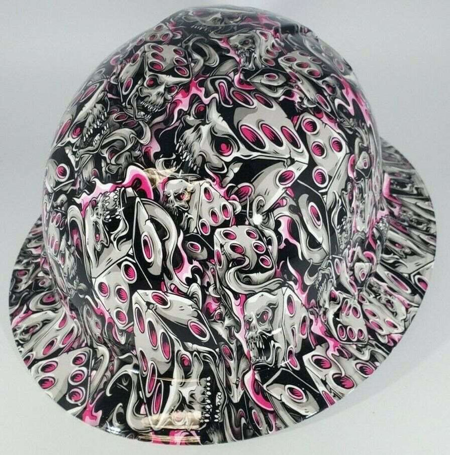 Full Brim Hard Hat Hydro Dipped PINK FLAMING DICE