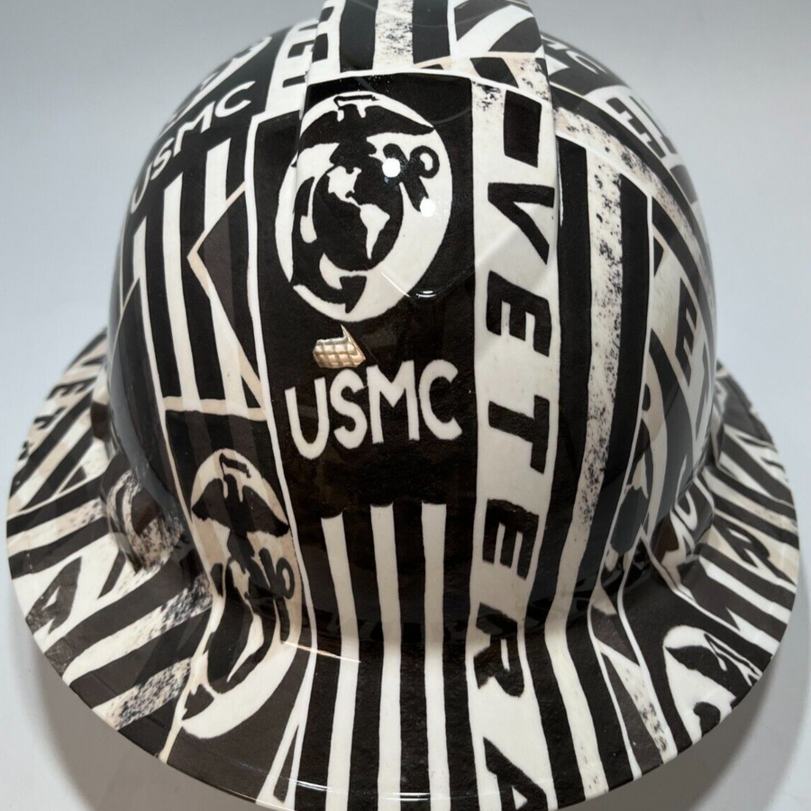 Full Brim Hard Hat Hydro Dipped USMC MARINES VETERAN