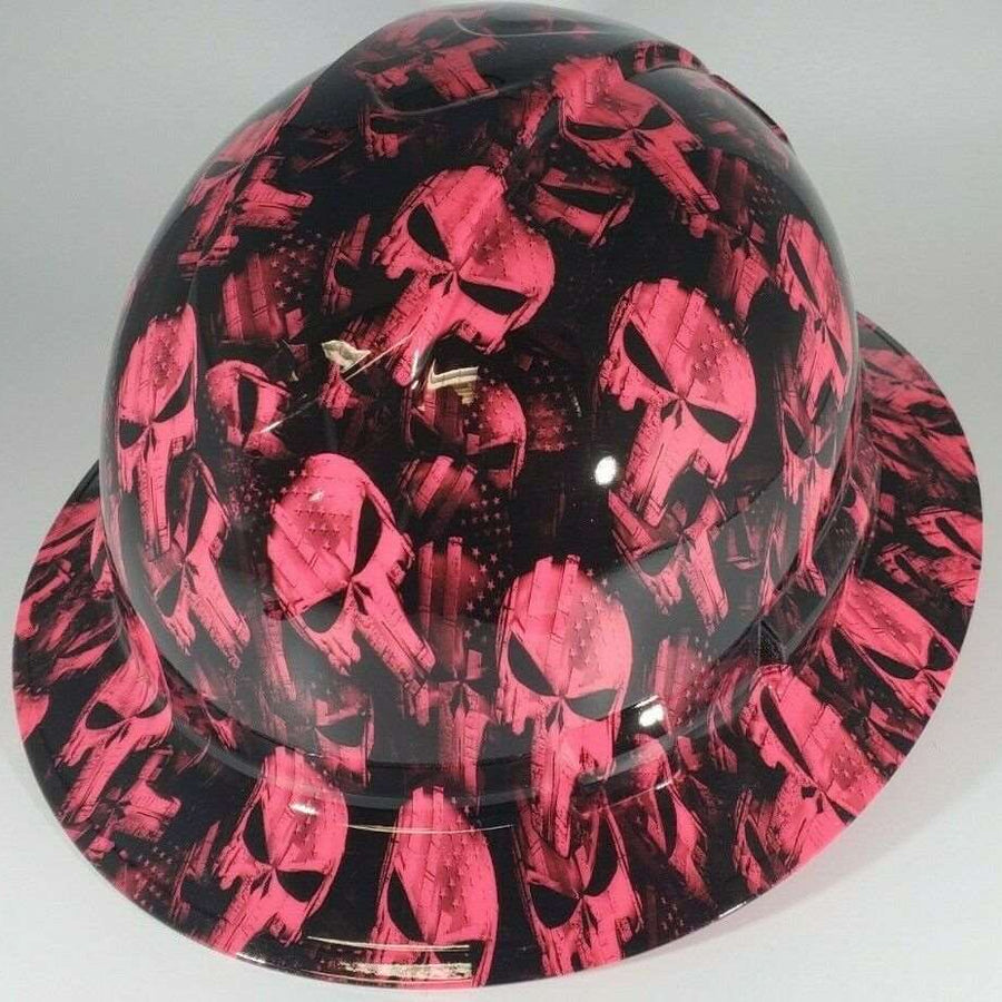 Full Brim Hard Hat Hydro Dipped PINK PUNISHER SKULLS
