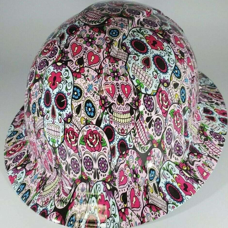 Full Brim Hard Hat Hydro Dipped PINK SUGAR SKULLS