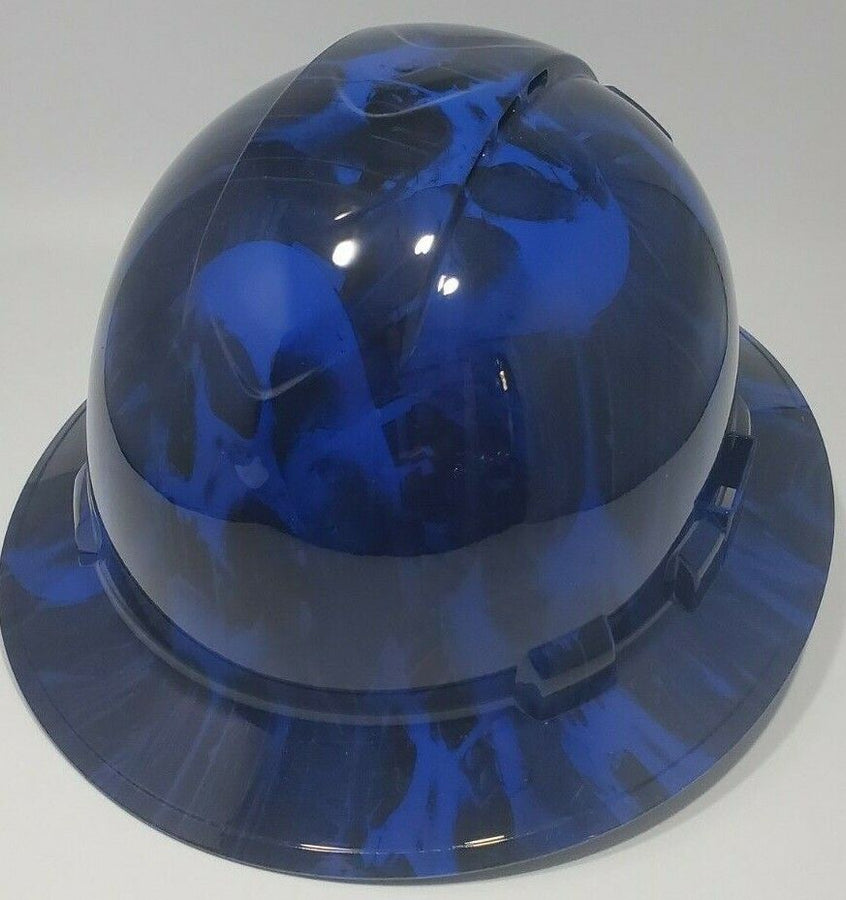 Full Brim Hard Hat Hydro Dipped CANDY BLUE MELTING SKULLS