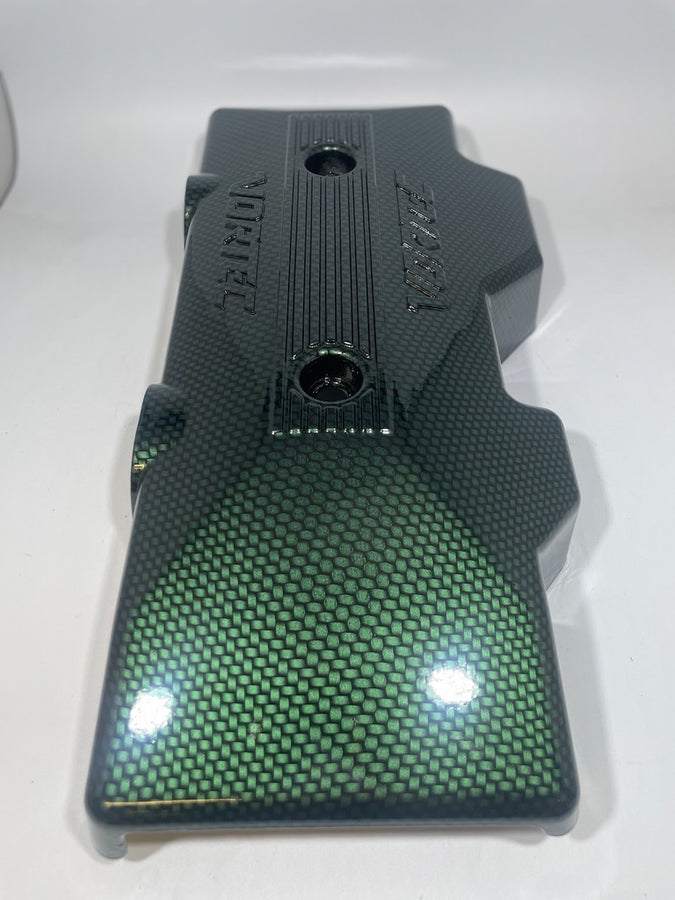 Custom Green Candy Carbon Fiber Carbon Fiber Hydro Dipped Engine/Fuse Box Covers for Silverado, Tahoe & Cadillac