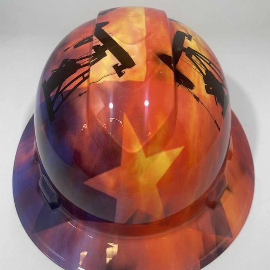 Full Brim Hard Hat Hydro Dipped Texas Flag Oil Rigs