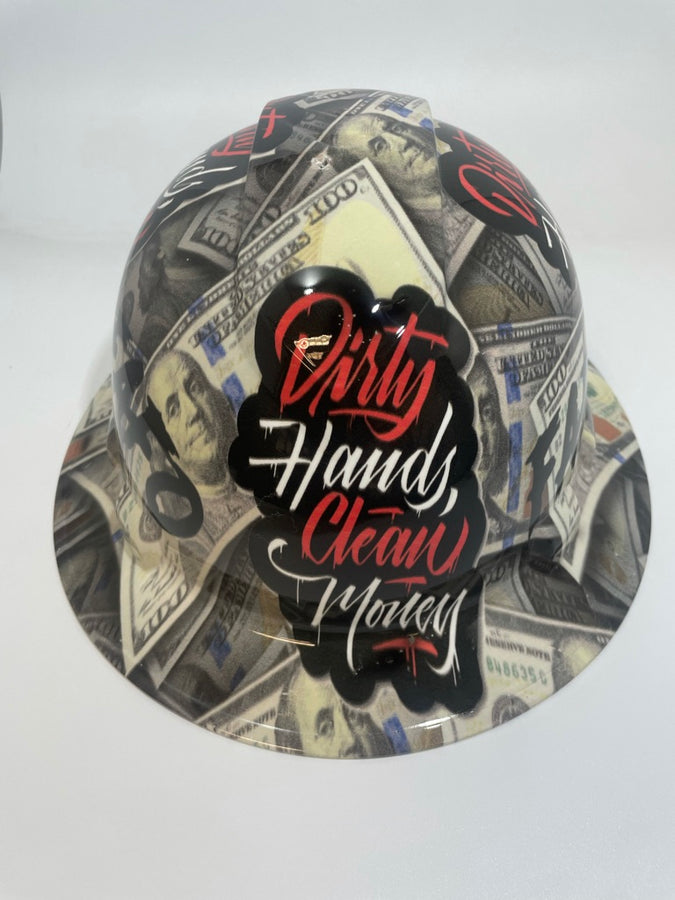 Full Brim Hard Hat Hydro Dipped FAFO DIRTY HANDS CLEAN MONEY