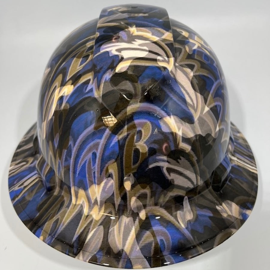 Full Brim Hard Hat Custom Hydro Dipped BALTIMORE RAVENS Camo