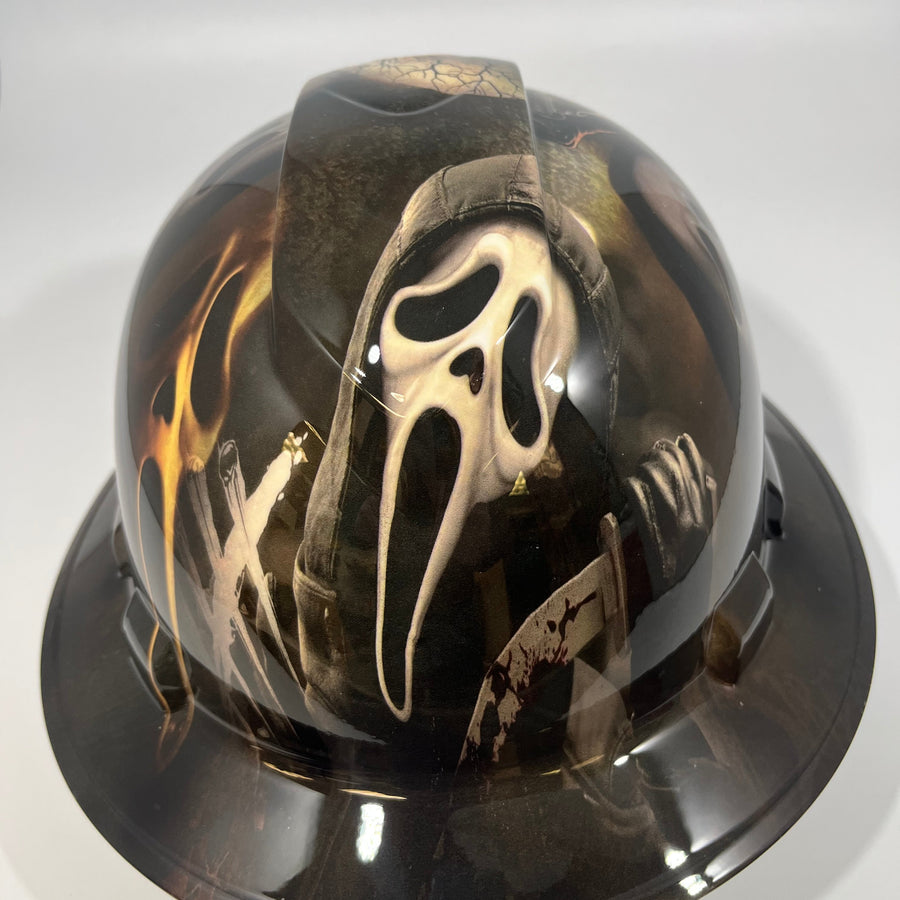 Full Brim Hard Hat Custom Hydro Dipped Scream Ghost Face