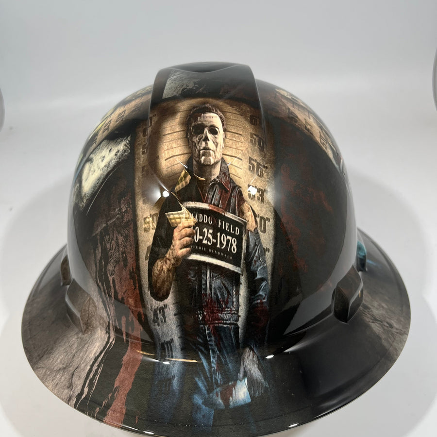 Full Brim Hard Hat Hydro Dipped HORROR CHARACTERS MUG SHOT