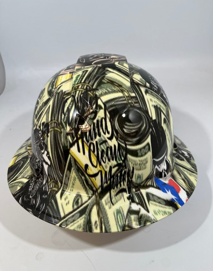 Full Brim Hard Hat Hydro Dipped DIRTY HANDS STICKER BOMB
