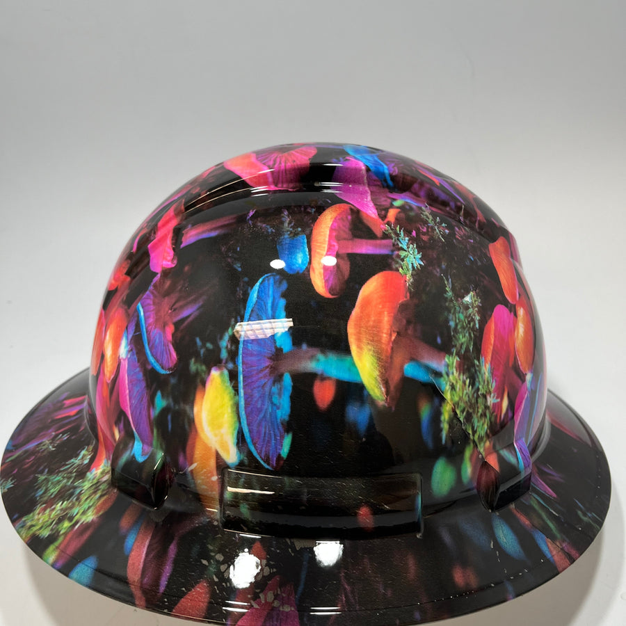 Full Brim Hard Hat Hydro Dipped PSYCHEDELIC NEON TRIPPY MUSHROOMS