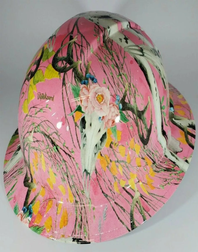 Full Brim Hard Hat Hydro Dipped Pink Deer Skull Camo