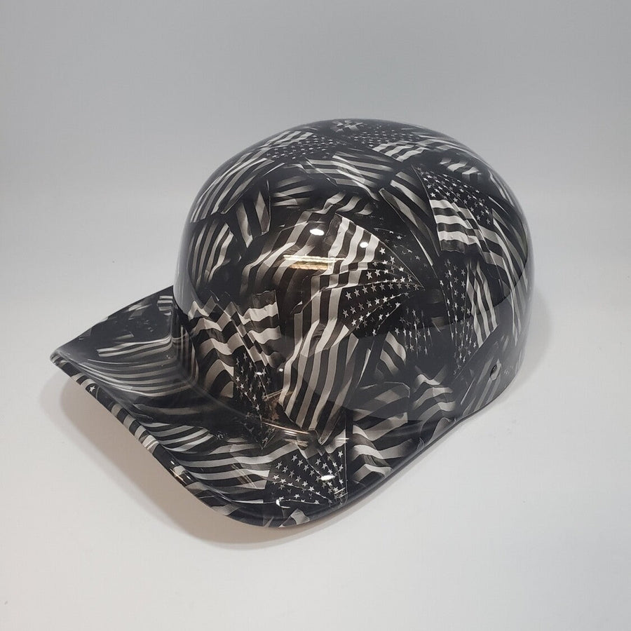 Baseball Cap Style Motorcycle Helmet BLACK & WHITE AMERICAN FLAG