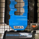 Mustang 5.0 Coil Cover Set & Engine Cover. Carbon Fiber With Painted Lettering In Kona Blue