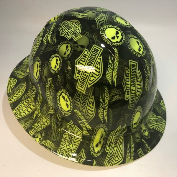 Full Brim Hard Hat Hydro Dipped Safety Green Mini HARLEY DAVIDSON SKULLS