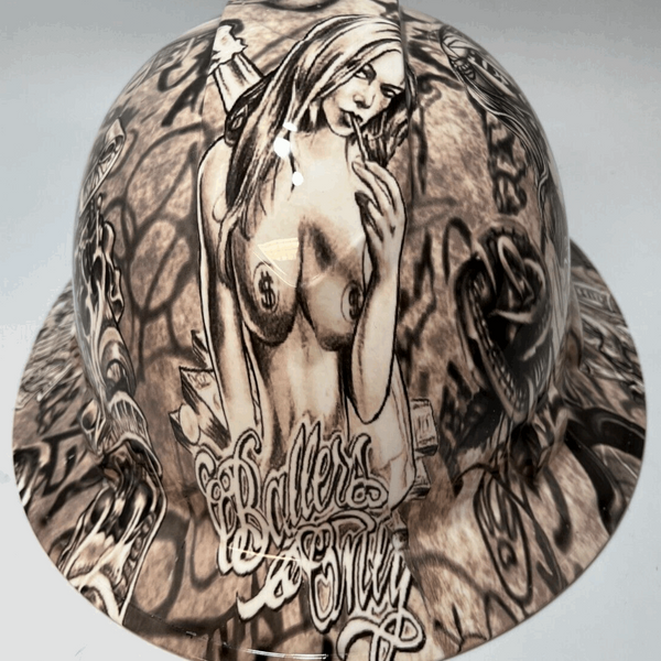 Full Brim Hard Hat Hydro Dipped BALLERS ONLY