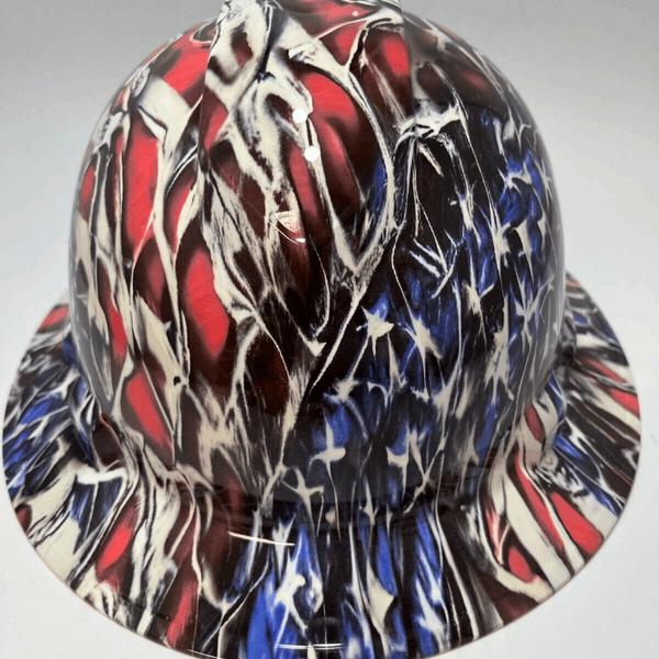 Full Brim Hard Hat Hydro Dipped WORN AMERICAN FLAG
