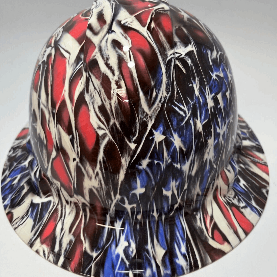 Full Brim Hard Hat Hydro Dipped WORN AMERICAN FLAG