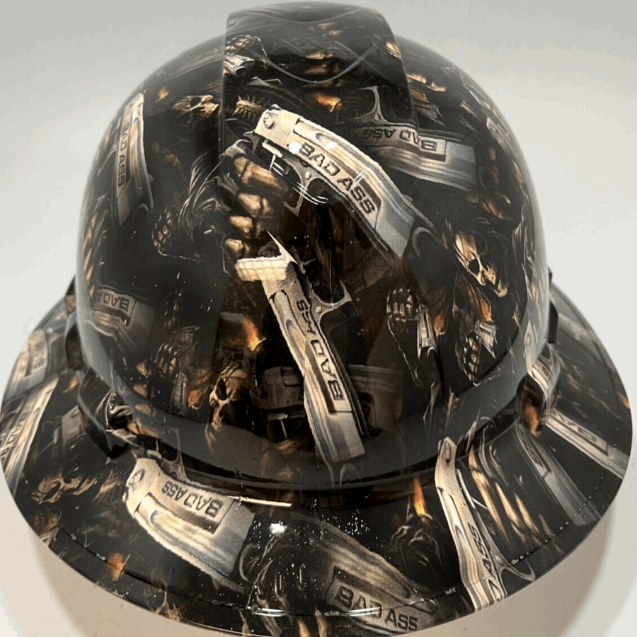 Full Brim Hard Hat Hydro Dipped BAD ASS