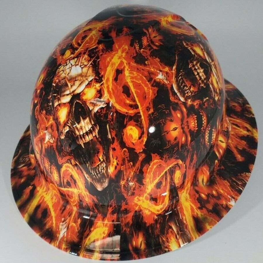 Full Brim Hard Hat Hydro Dipped ROCKSTAR FLAMING SKULL