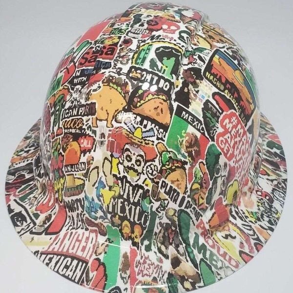 Full Brim Hard Hat Hydro Dipped Mexico Sticker Bomb