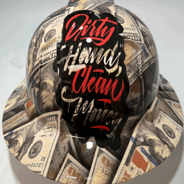 Full Brim Hard Hat Hydro Dipped DIRTY HANDS CLEAN MONEY