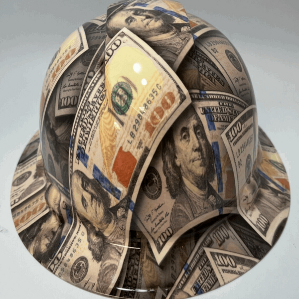 Full Brim Hard Hat Hydro Dipped BIG MONEY BENJAMINS 100'S
