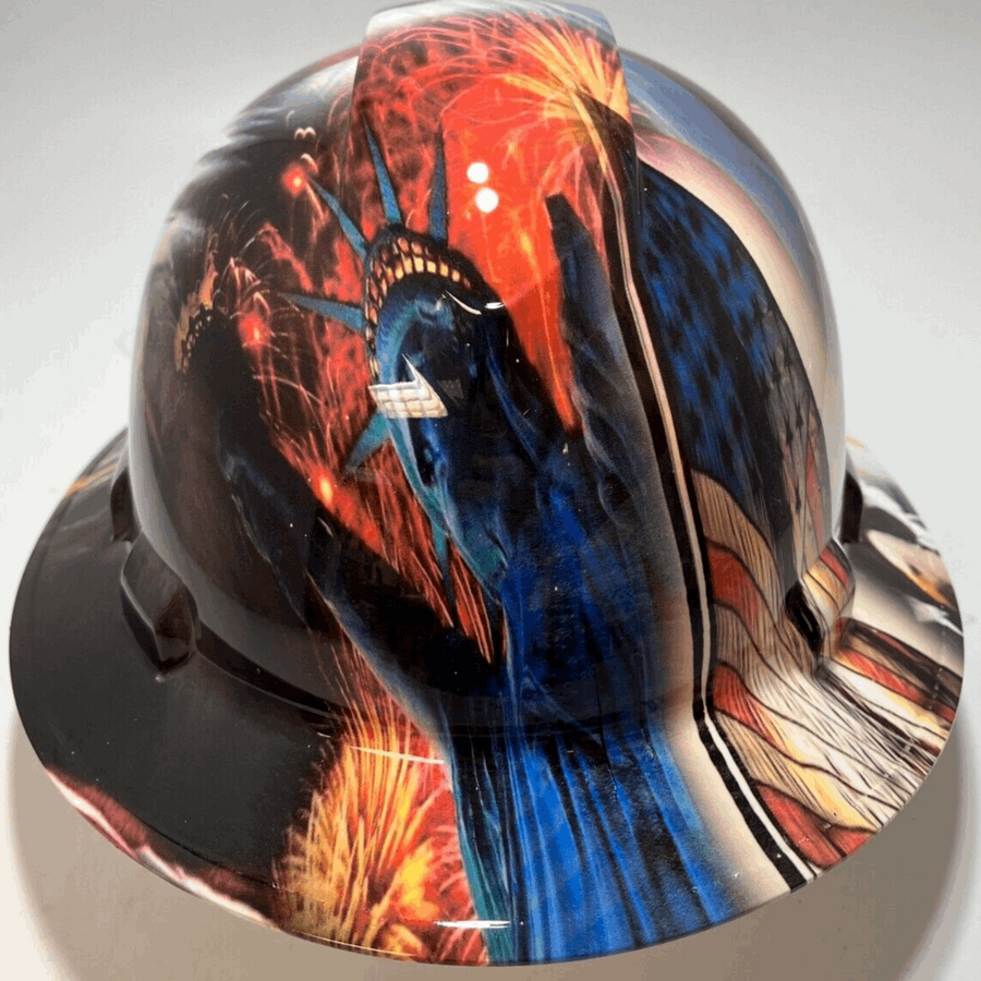 Full Brim Hard Hat Hydro Dipped ALL AMERICAN EAGLES & LIBERTY STATUE