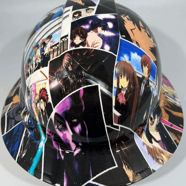 Full Brim Hard Hat Custom Hydro Dipped ANIME CROSSOVER STICKER BOMB 1