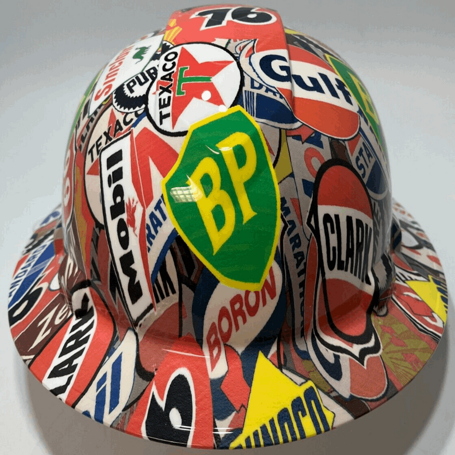 Full Brim Hard Hat Hydro Dipped GAS AND OIL SIGNS