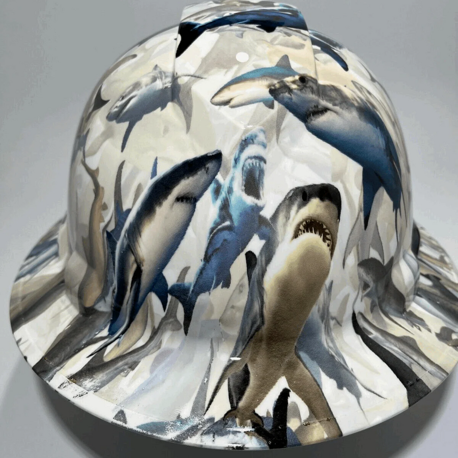 Full Brim Hard Hat Hydro Dipped SHARKS #SHARKWEEK
