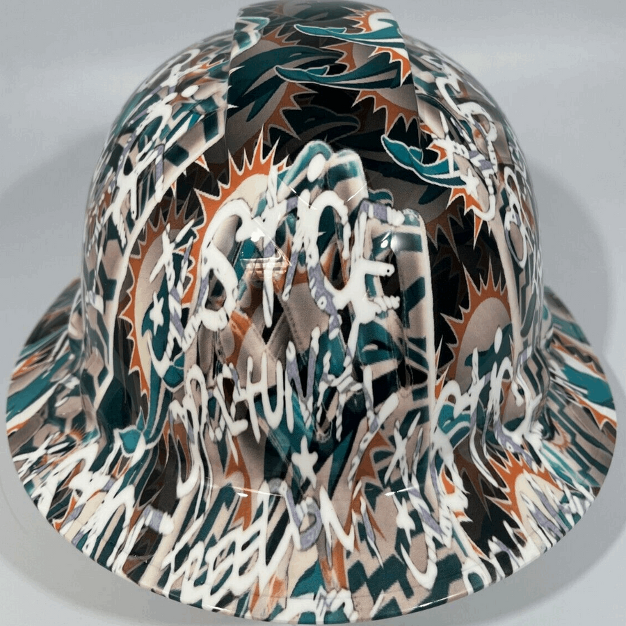 Full Brim Hard Hat Custom Hydro Dipped MIAMI DOLPHINS INSPIRE CHANGE