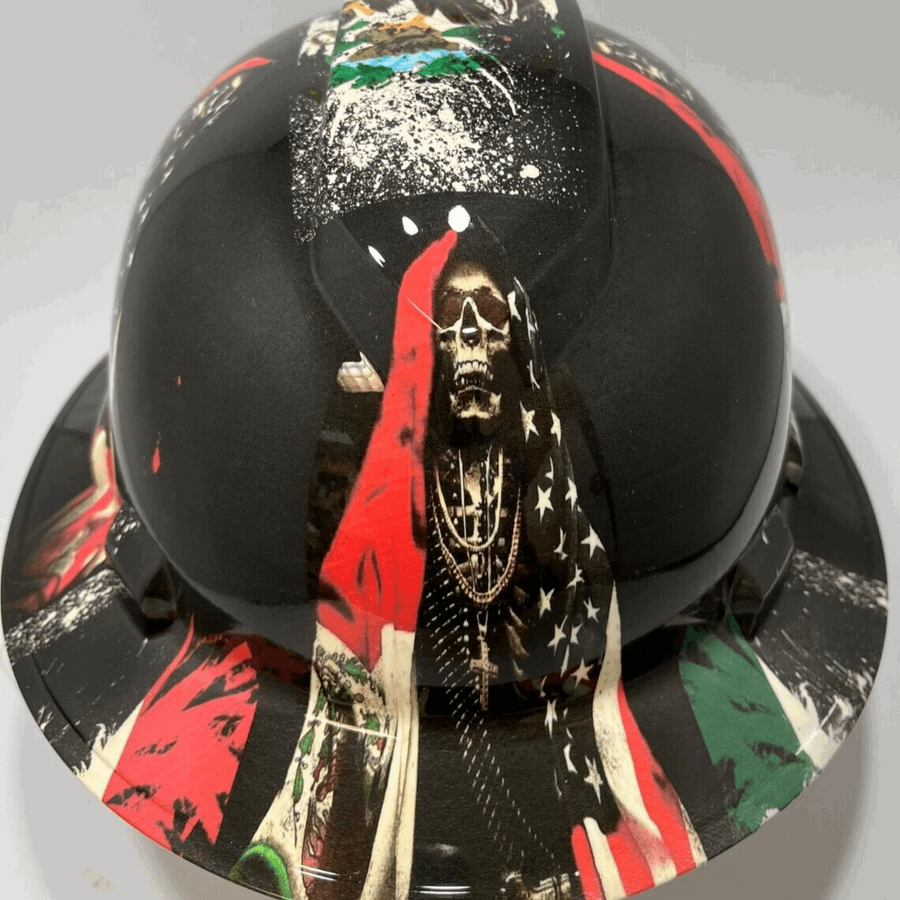 Full Brim Hard Hat Hydro Dipped BAD ASS MEXICAN AMERICAN