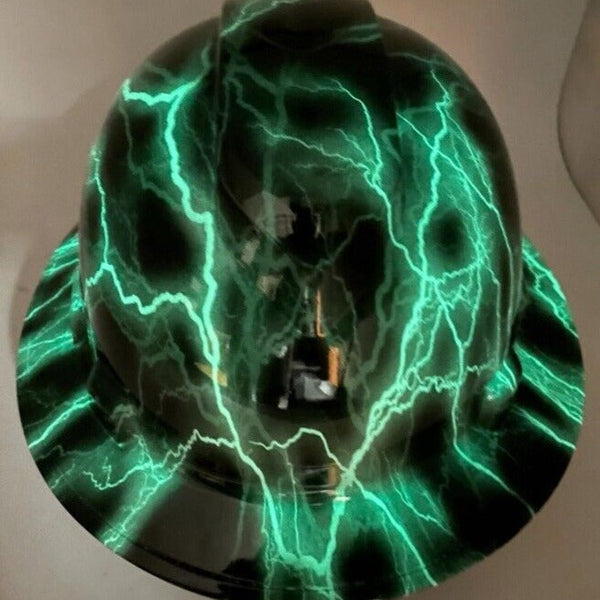 Full Brim Hard Hat Hydro Dipped Glow n Dark Lightning