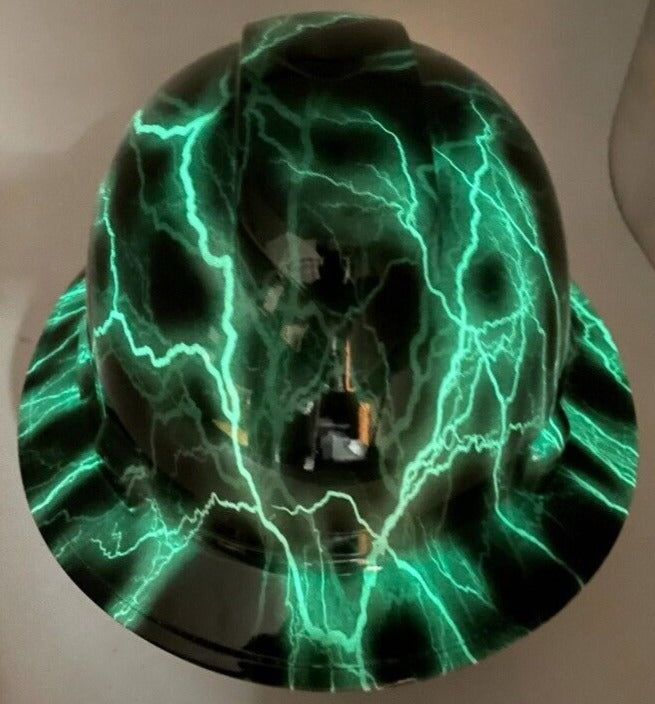 Full Brim Hard Hat Hydro Dipped Glow n Dark Lightning