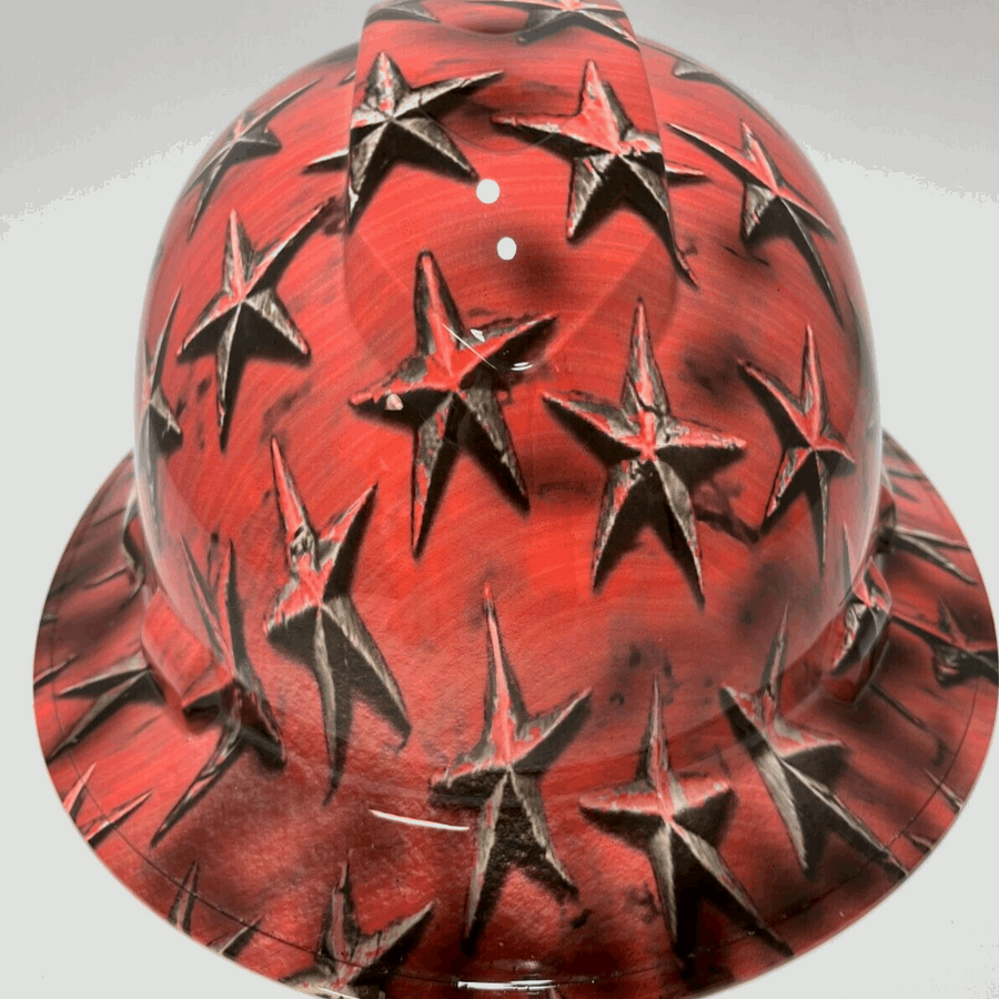 Full Brim Hard Hat Hydro Dipped AMERICAN FLAG RED STARS