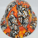 Full Brim Hard Hat Hydro Dipped ORANGE FLAMING DICE