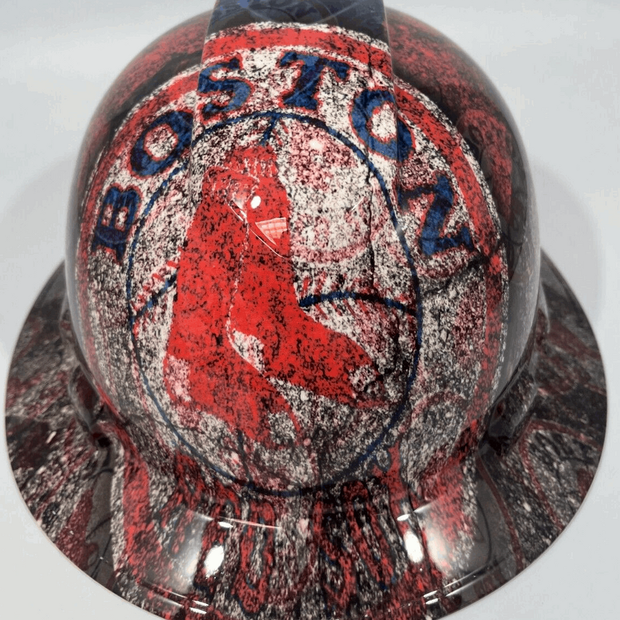 Full Brim Hard Hat Custom Hydro Dipped BOSTON RED SOX
