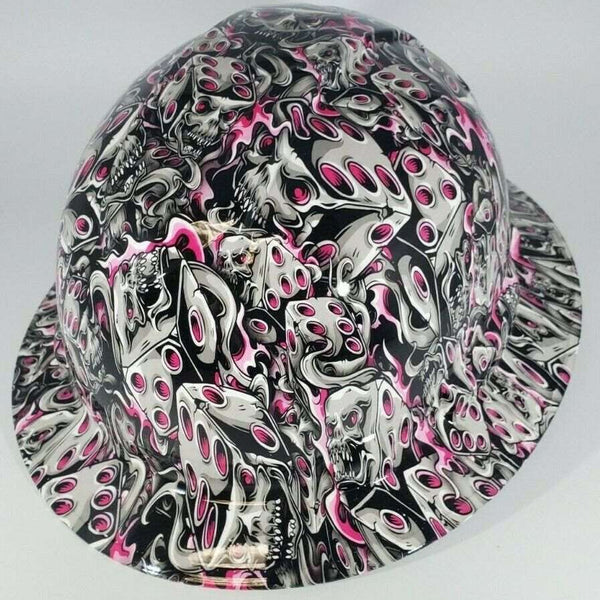 Full Brim Hard Hat Hydro Dipped PINK FLAMING DICE