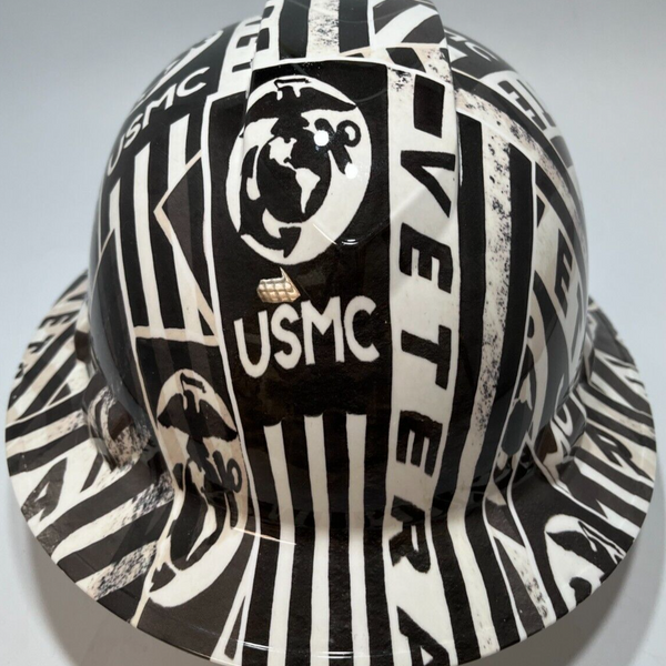 Full Brim Hard Hat Hydro Dipped USMC MARINES VETERAN
